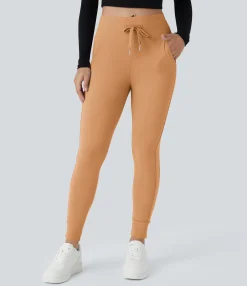 Joggers|Joggers<HALARA SoftlyZero™ Plush High Waisted Drawstring Pocket Plain Full Length Joggers