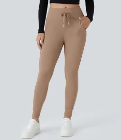 Joggers|Joggers<HALARA SoftlyZero™ Plush High Waisted Drawstring Pocket Plain Full Length Joggers
