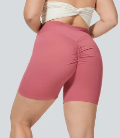 Plus Size<HALARA SoftlyZero™ Plush High Waisted Crossover Ruched Yoga Plus Size Shorts 5''