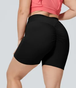 Plus Size<HALARA SoftlyZero™ Plush High Waisted Crossover Ruched Yoga Plus Size Shorts 5''