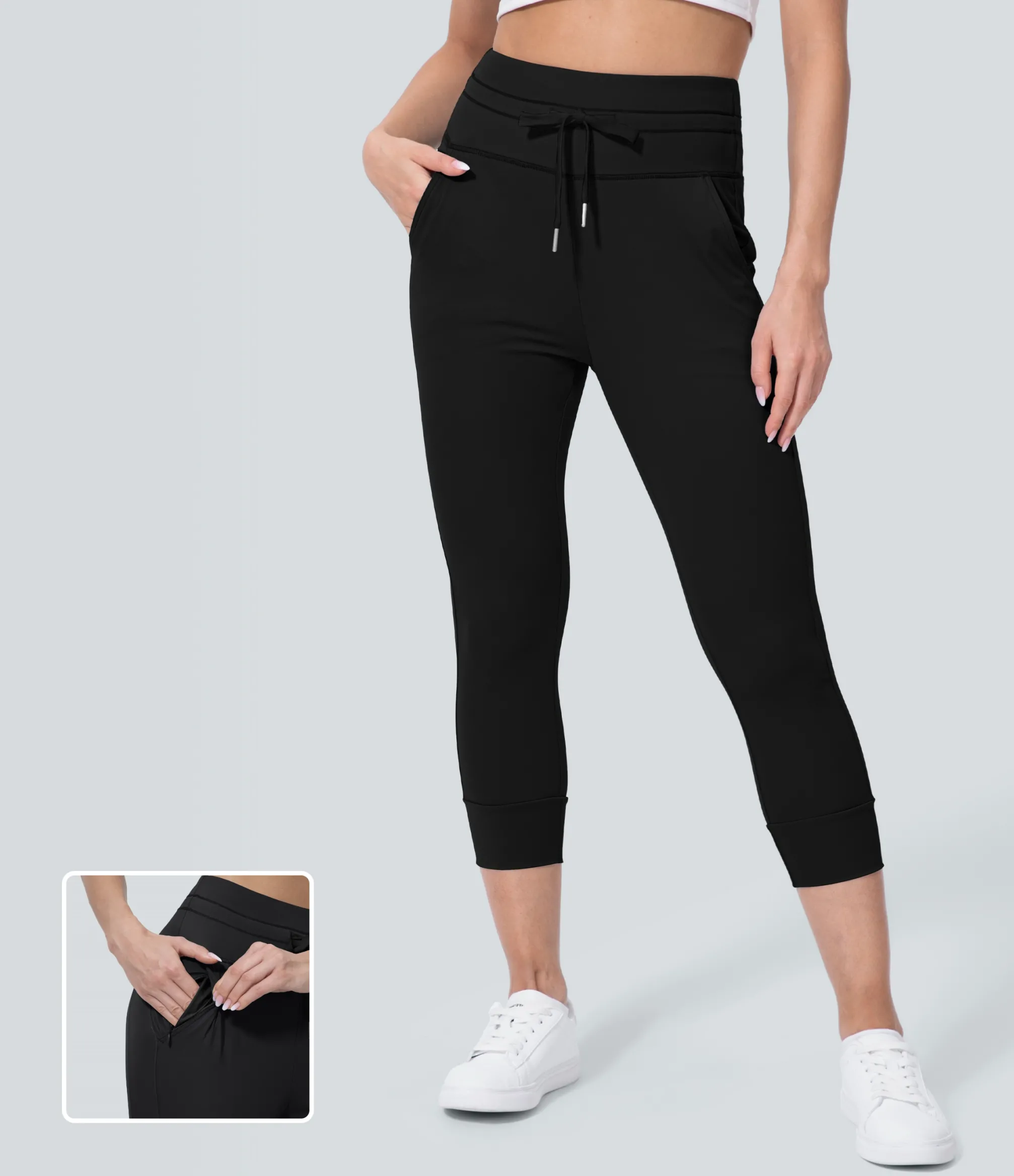 Joggers|Joggers<HALARA SoftlyZero™ Plush High Waisted Drawstring Pocket Plain Capri Yoga Joggers