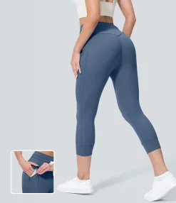 Joggers|Joggers<HALARA SoftlyZero™ Plush High Waisted Drawstring Pocket Plain Capri Yoga Joggers