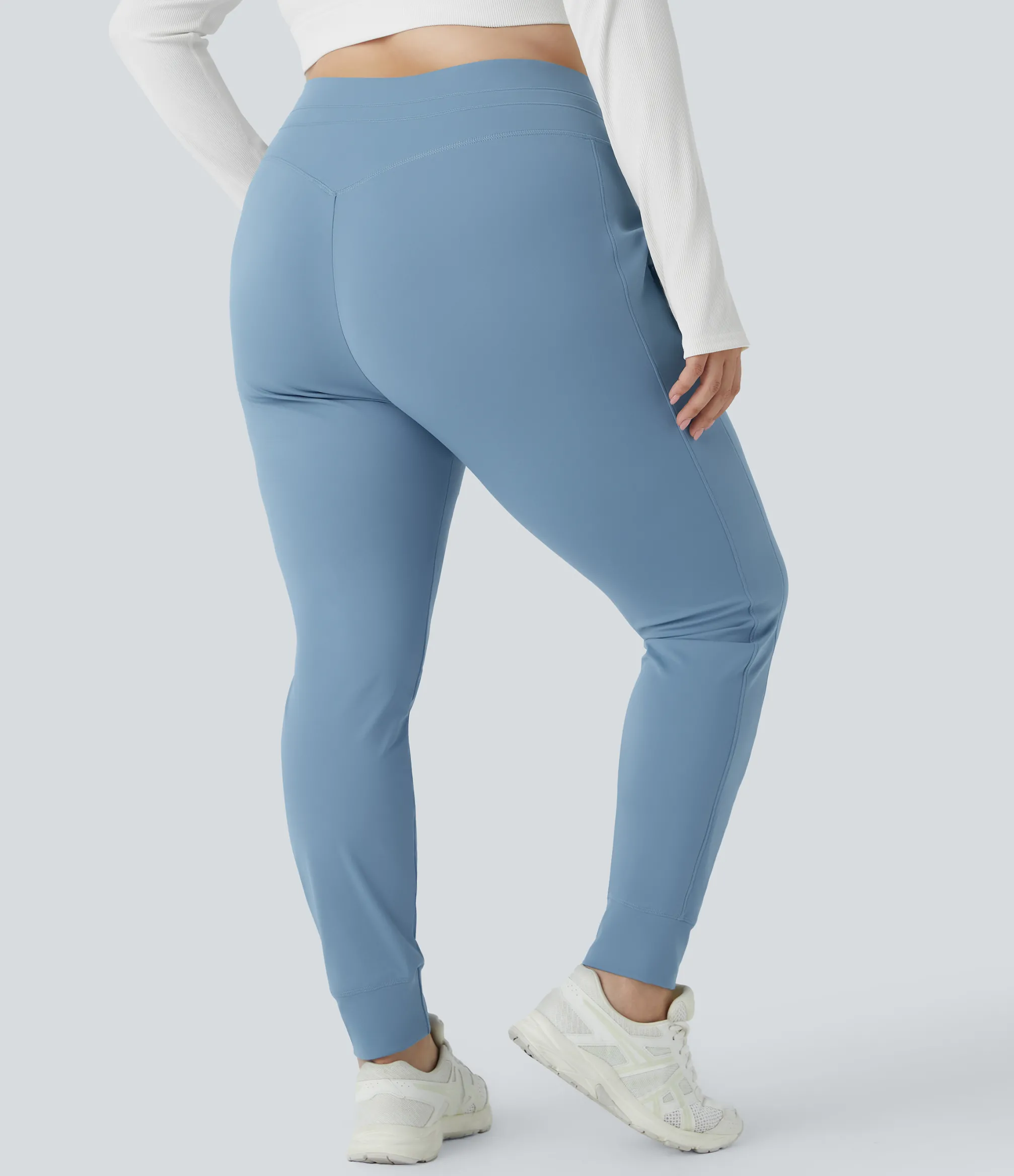 Plus Size<HALARA SoftlyZero™ Plush High Waisted Drawstring Pocket Plain Full Length Cool Touch Plus Size Joggers-UPF50+