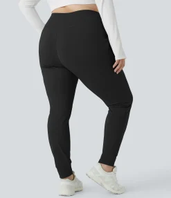 Plus Size<HALARA SoftlyZero™ Plush High Waisted Drawstring Pocket Plain Full Length Cool Touch Plus Size Joggers-UPF50+