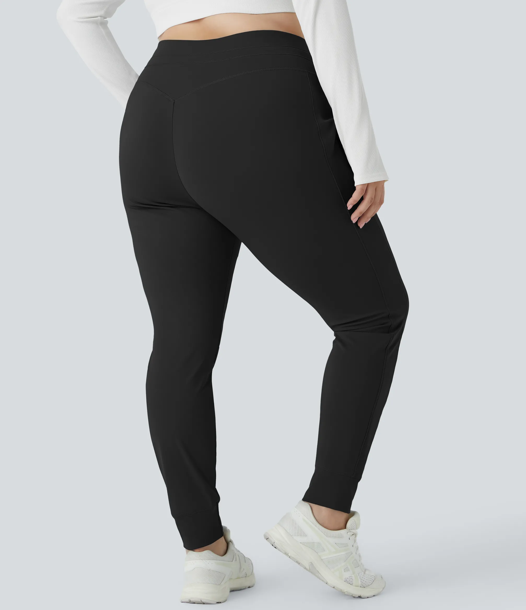 Plus Size<HALARA SoftlyZero™ Plush High Waisted Drawstring Pocket Plain Full Length Cool Touch Plus Size Joggers-UPF50+