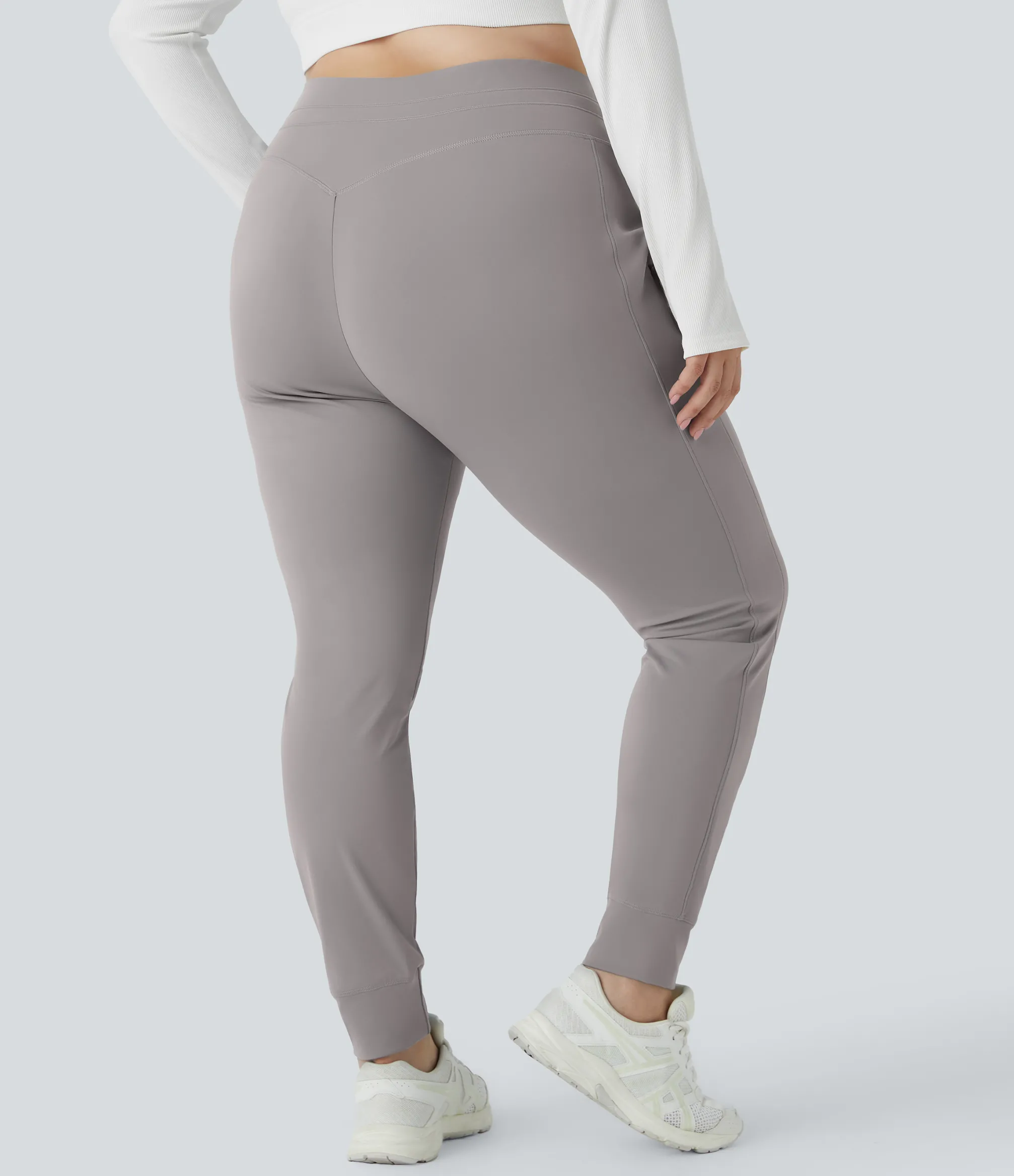 Plus Size<HALARA SoftlyZero™ Plush High Waisted Drawstring Pocket Plain Full Length Cool Touch Plus Size Joggers-UPF50+