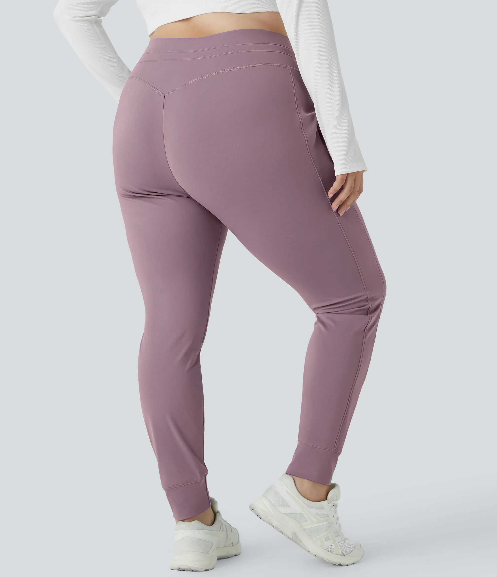 Plus Size<HALARA SoftlyZero™ Plush High Waisted Drawstring Pocket Plain Full Length Cool Touch Plus Size Joggers-UPF50+