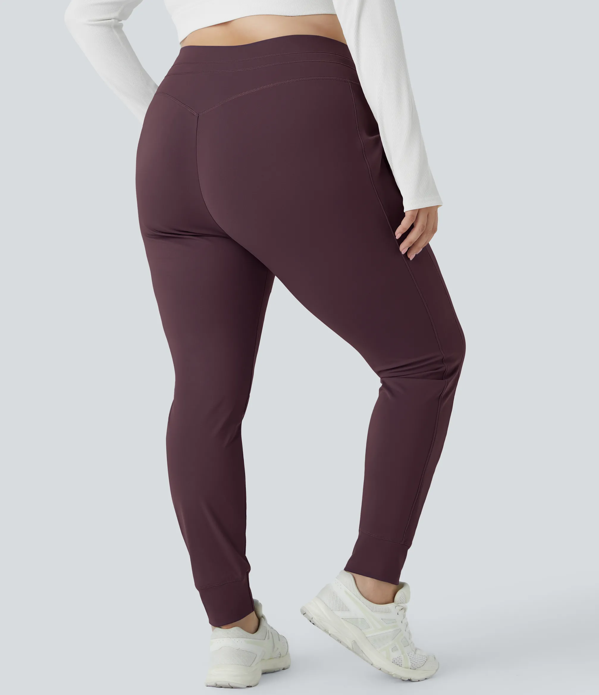 Plus Size<HALARA SoftlyZero™ Plush High Waisted Drawstring Pocket Plain Full Length Cool Touch Plus Size Joggers-UPF50+