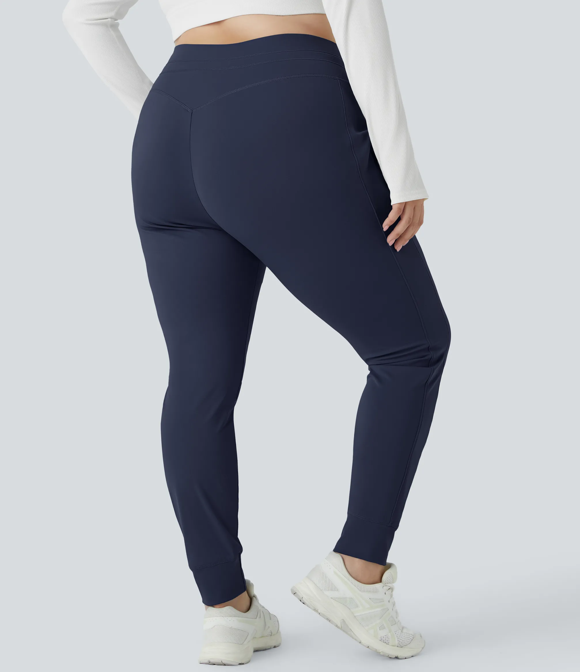 Plus Size<HALARA SoftlyZero™ Plush High Waisted Drawstring Pocket Plain Full Length Cool Touch Plus Size Joggers-UPF50+