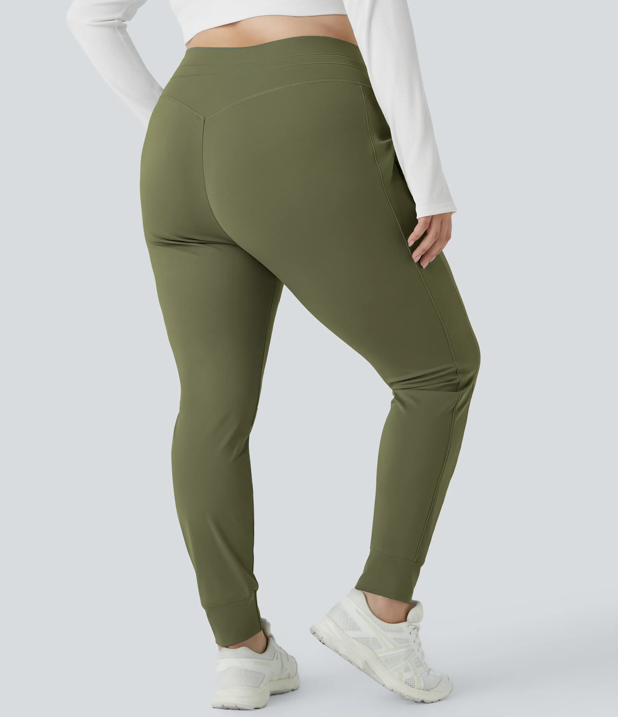 Plus Size<HALARA SoftlyZero™ Plush High Waisted Drawstring Pocket Plain Full Length Cool Touch Plus Size Joggers-UPF50+