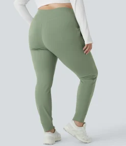 Plus Size<HALARA SoftlyZero™ Plush High Waisted Drawstring Pocket Plain Full Length Cool Touch Plus Size Joggers-UPF50+