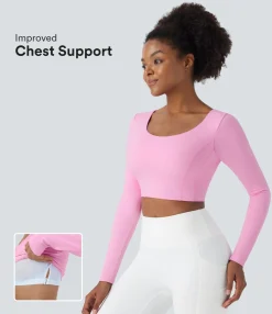 Yoga Tops|Sports Tops<HALARA SoftlyZero™ Plush Long Sleeve Adjustable Buckle Cropped Yoga Sports Top