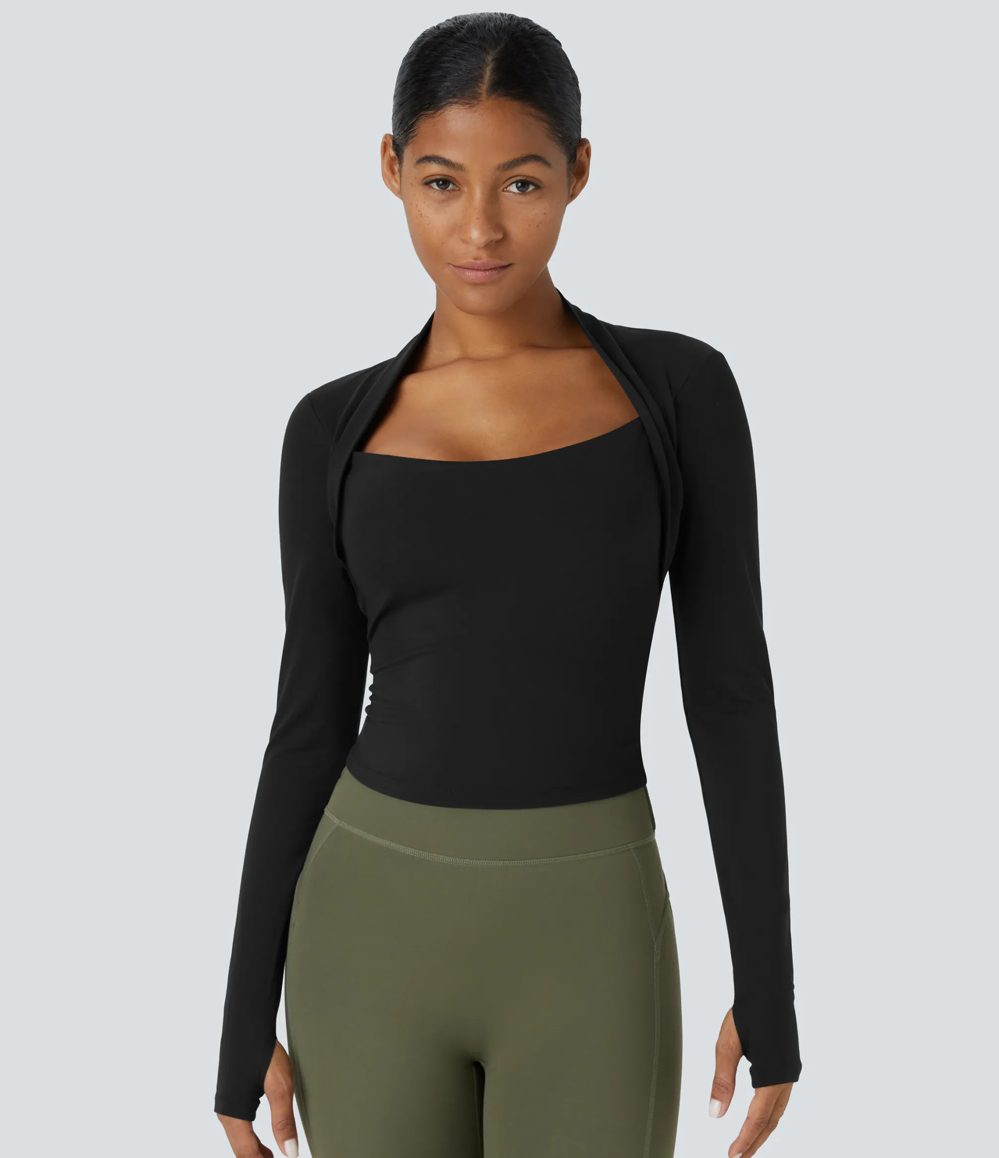 Sports Tops|Sports Tops<HALARA SoftlyZero™ Plush Long Sleeve Thumb Hole 2-in-1 Yoga Sports Top