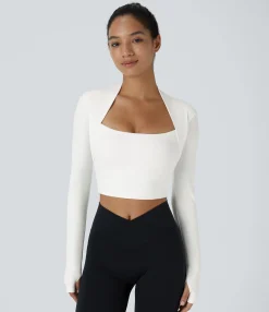 Sports Tops|Sports Tops<HALARA SoftlyZero™ Plush Long Sleeve Thumb Hole 2-in-1 Cropped Yoga Sports Top