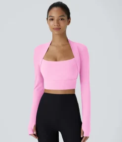 Sports Tops|Sports Tops<HALARA SoftlyZero™ Plush Long Sleeve Thumb Hole 2-in-1 Cropped Yoga Sports Top