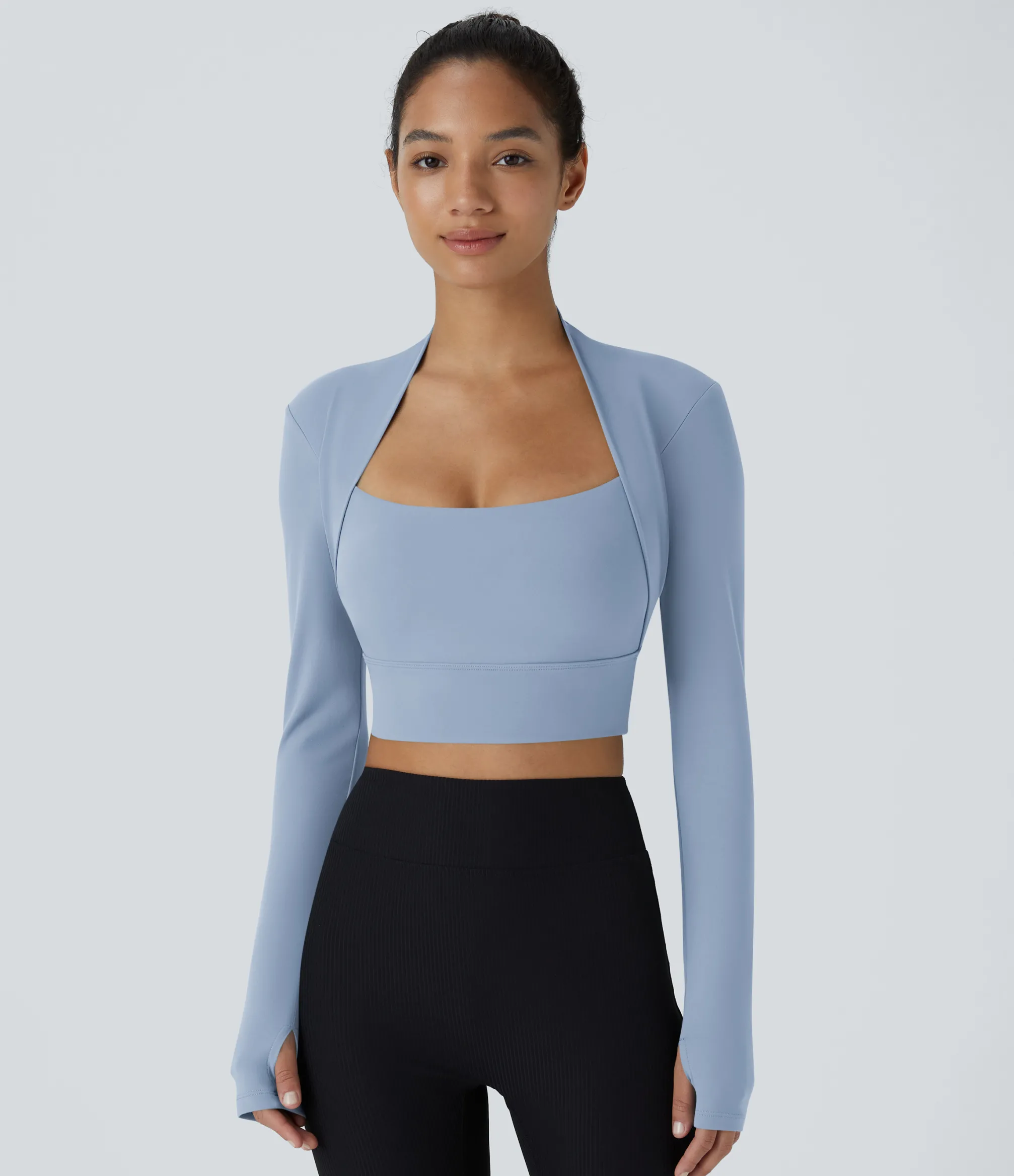 Sports Tops|Sports Tops<HALARA SoftlyZero™ Plush Long Sleeve Thumb Hole 2-in-1 Cropped Yoga Sports Top