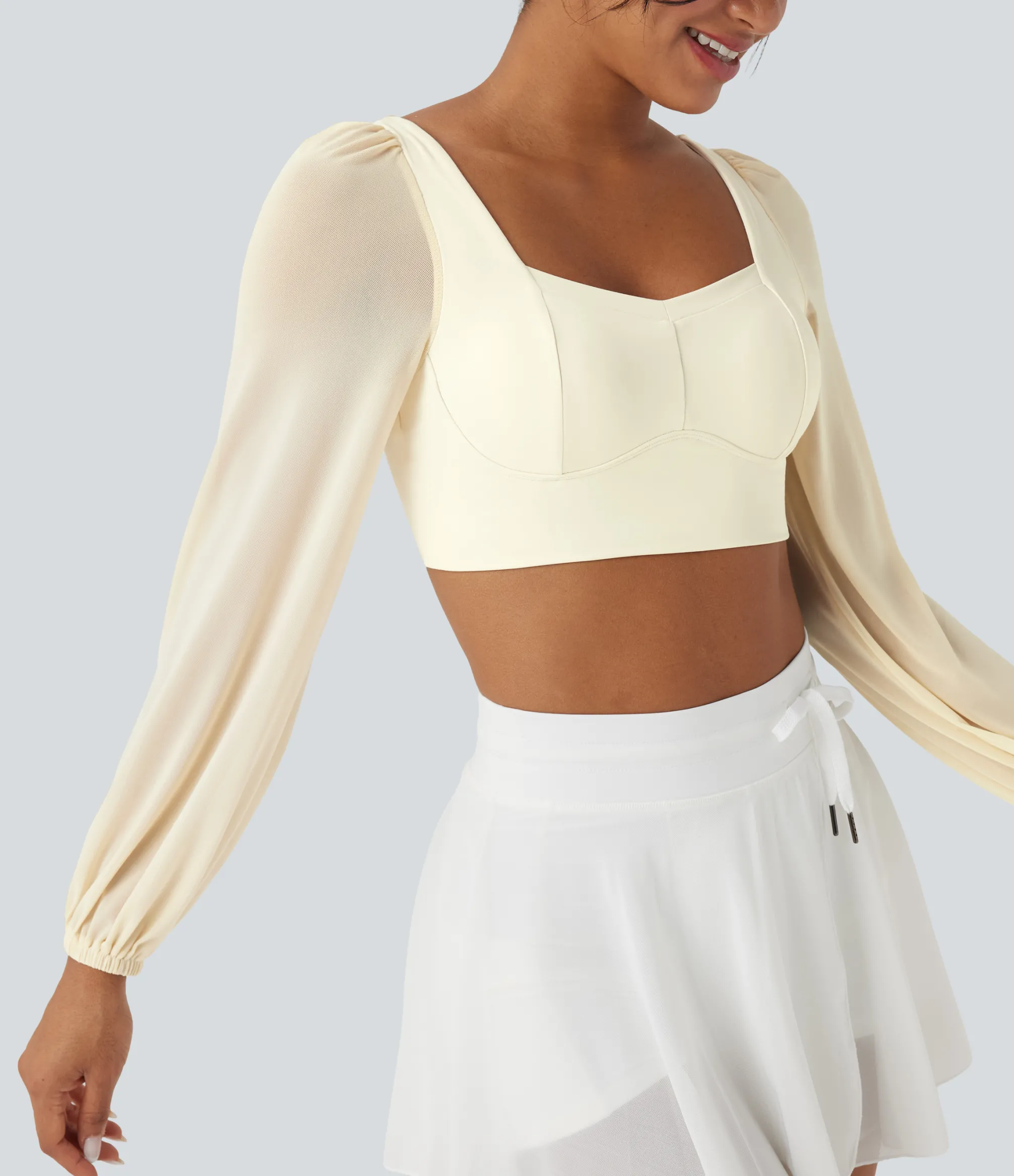 Sports Tops|Sports Tops<HALARA SoftlyZero™ Plush Long Sleeve Contrast Mesh Cropped Yoga Sports Top