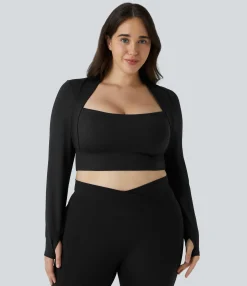 Plus Size<HALARA SoftlyZero™ Plush Long Sleeve Thumb Hole Cropped Plus Size Yoga Sports Top
