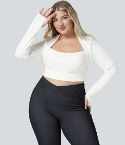 Plus Size<HALARA SoftlyZero™ Plush Long Sleeve Thumb Hole Cropped Plus Size Yoga Sports Top