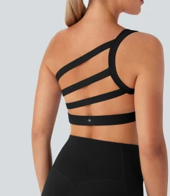 Sports Bras|Sports Bras<HALARA SoftlyZero™ Plush Low Support Asymmetric One Shoulder Skinny Cropped Yoga Sports Bra