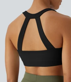 Sports Bras|Sports Bras<HALARA SoftlyZero™ Plush Low Support Ruched Color Block Yoga Sports Bra