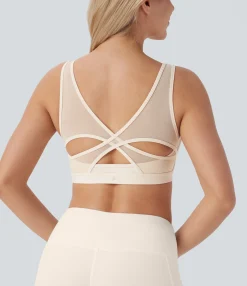 Yoga Tops|Sports Bras<HALARA SoftlyZero™ Plush Low Support Contrast Mesh Yoga Sports Bra