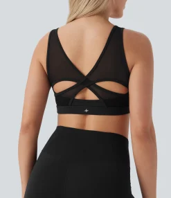Yoga Tops|Sports Bras<HALARA SoftlyZero™ Plush Low Support Contrast Mesh Yoga Sports Bra