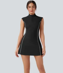Dresses|Active Dresses<HALARA SoftlyZero™ Plush Mock-neck Sleeveless Color Block 2-Piece Golf Active Dress-Golf Tee Pockets