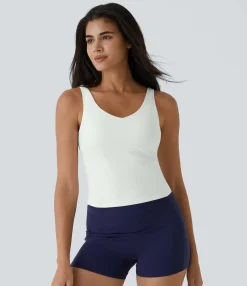 Casual Tops|Yoga Tops<HALARA SoftlyZero™ Plush Padded V Neck Plain Tank Top