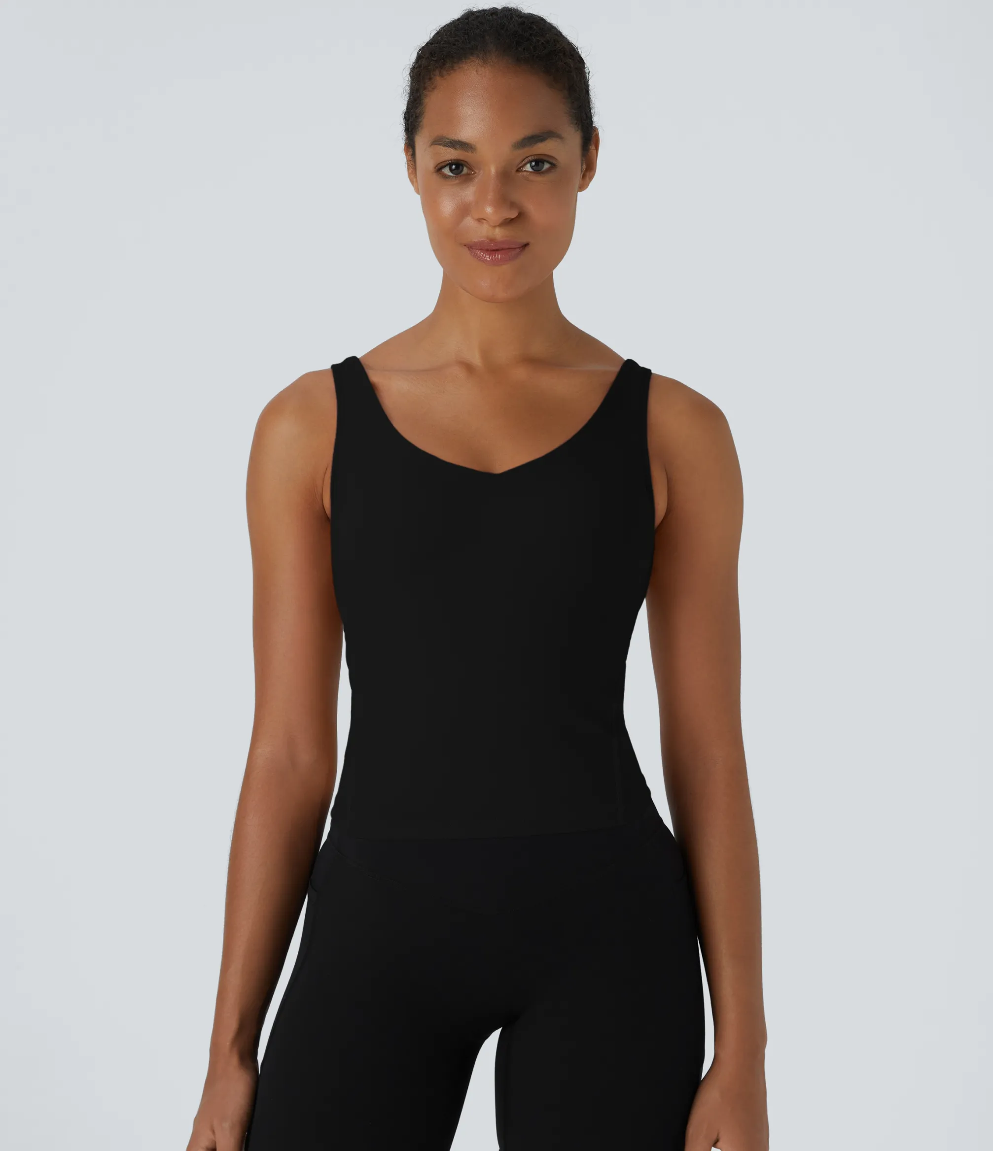 Casual Tops|Yoga Tops<HALARA SoftlyZero™ Plush Padded V Neck Plain Tank Top