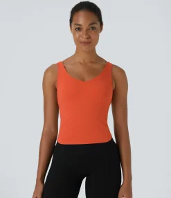 Casual Tops|Yoga Tops<HALARA SoftlyZero™ Plush Padded V Neck Plain Tank Top