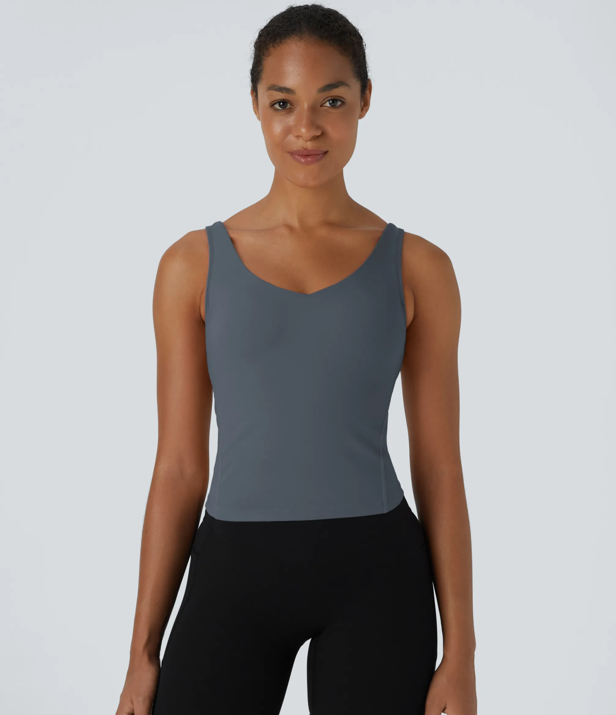 Casual Tops|Yoga Tops<HALARA SoftlyZero™ Plush Padded V Neck Plain Tank Top