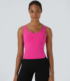 Casual Tops|Yoga Tops<HALARA SoftlyZero™ Plush Padded V Neck Plain Tank Top