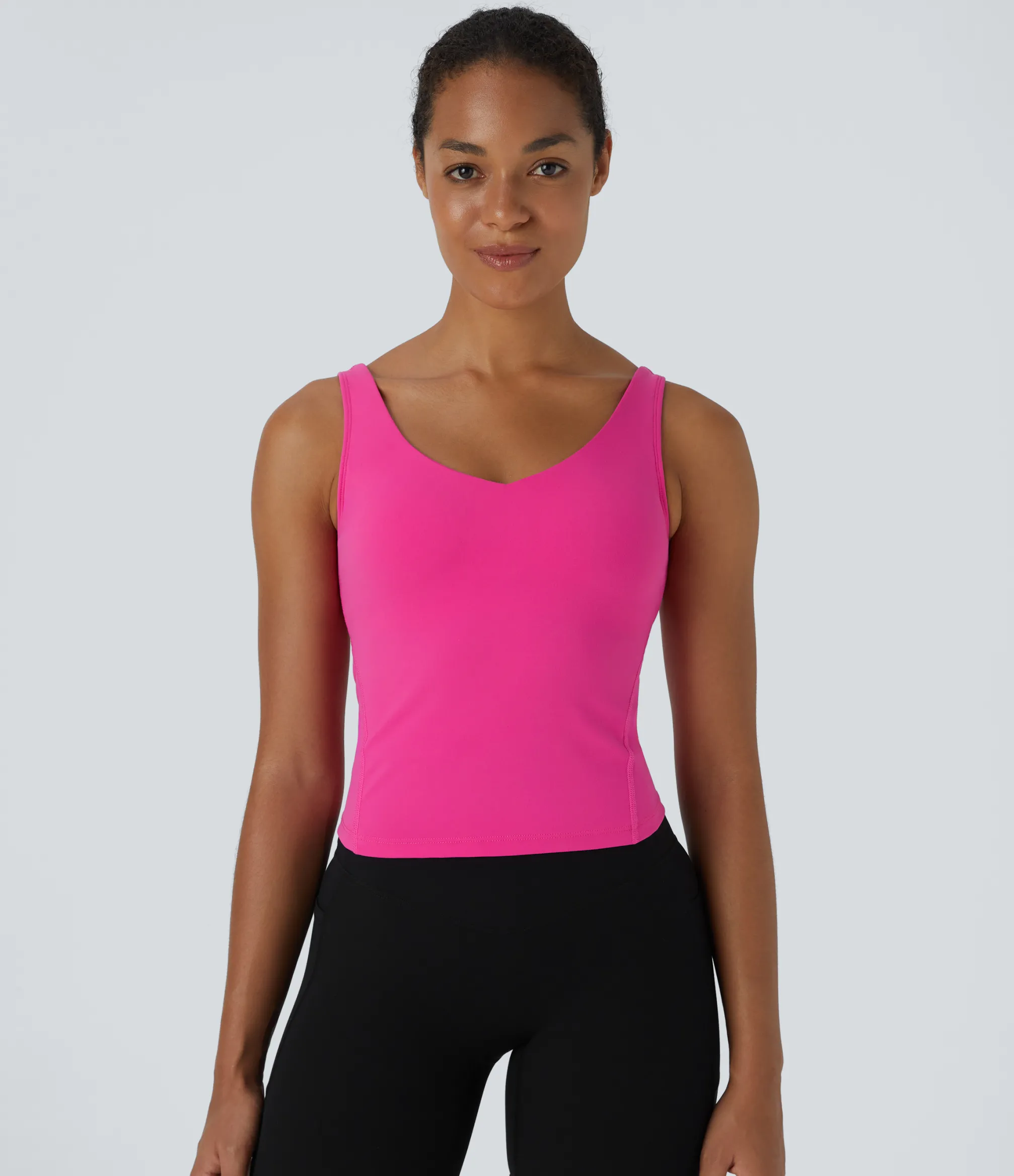 Casual Tops|Yoga Tops<HALARA SoftlyZero™ Plush Padded V Neck Plain Tank Top