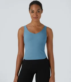 Casual Tops|Yoga Tops<HALARA SoftlyZero™ Plush Padded V Neck Plain Tank Top