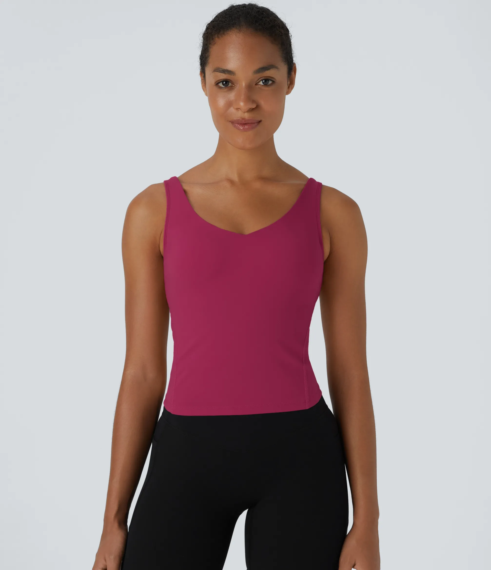 Casual Tops|Yoga Tops<HALARA SoftlyZero™ Plush Padded V Neck Plain Tank Top