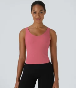 Casual Tops|Yoga Tops<HALARA SoftlyZero™ Plush Padded V Neck Plain Tank Top