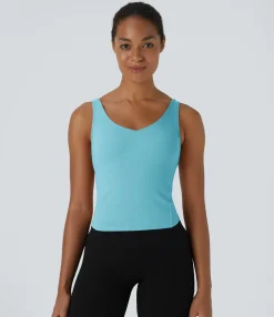 Casual Tops|Yoga Tops<HALARA SoftlyZero™ Plush Padded V Neck Plain Tank Top