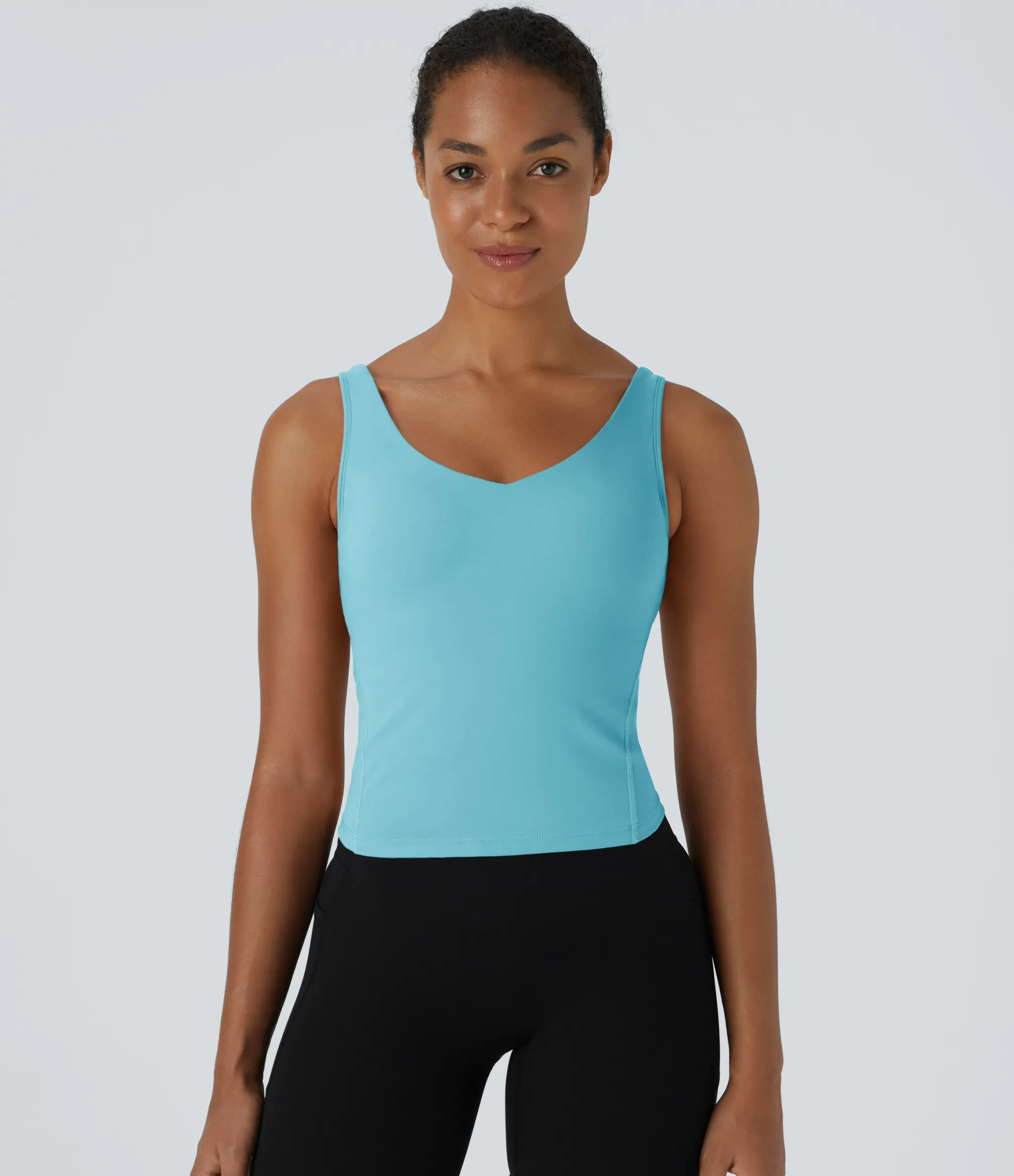 Casual Tops|Yoga Tops<HALARA SoftlyZero™ Plush Padded V Neck Plain Tank Top