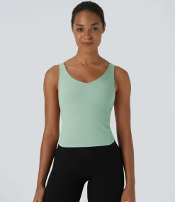 Casual Tops|Yoga Tops<HALARA SoftlyZero™ Plush Padded V Neck Plain Tank Top