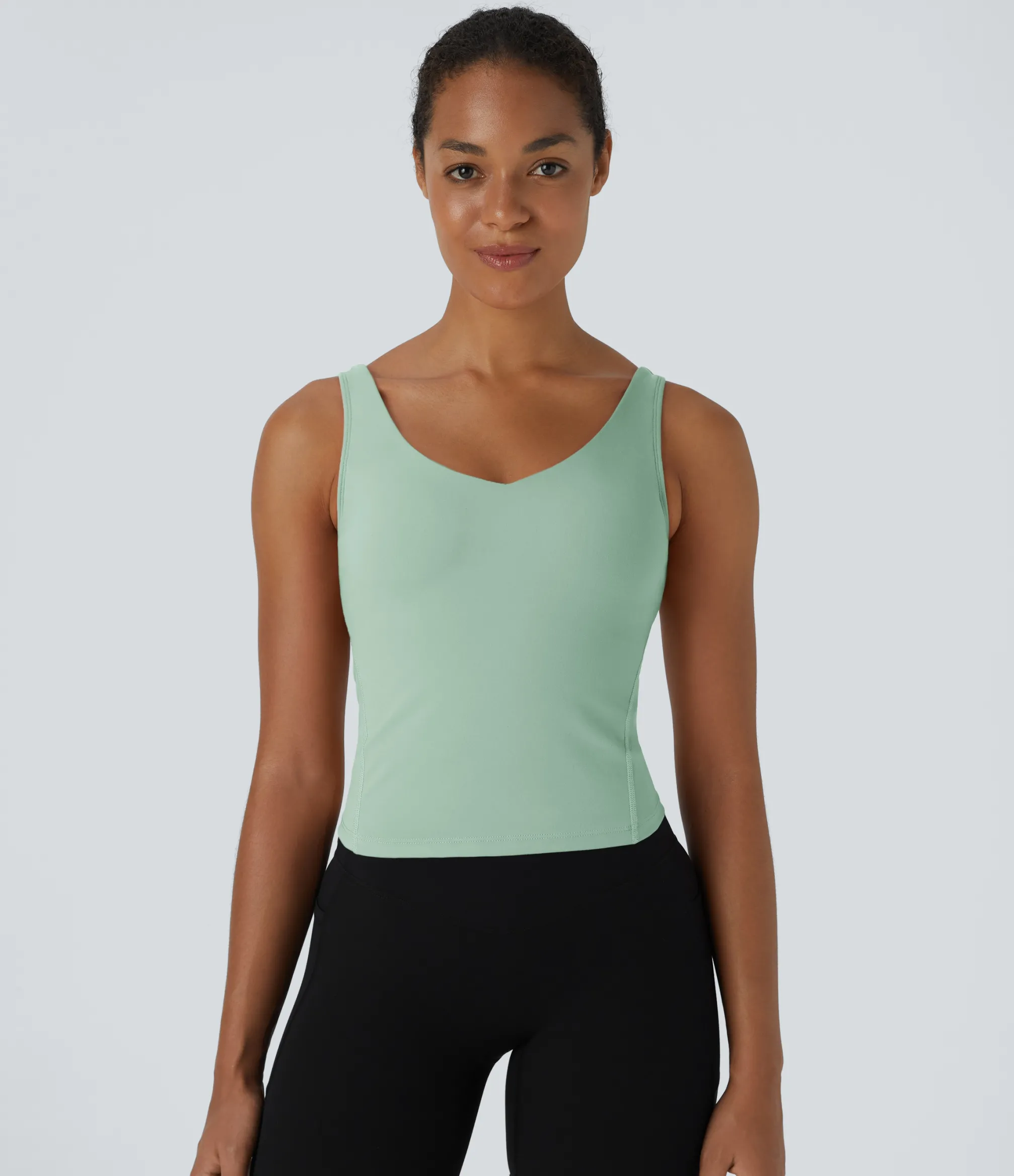 Casual Tops|Yoga Tops<HALARA SoftlyZero™ Plush Padded V Neck Plain Tank Top