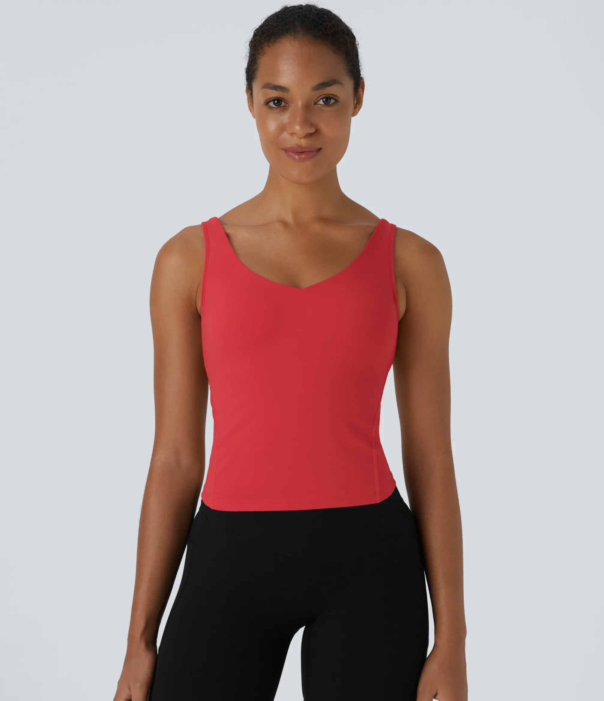 Casual Tops|Yoga Tops<HALARA SoftlyZero™ Plush Padded V Neck Plain Tank Top