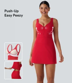Active Dresses|Dresses<HALARA SoftlyZero™ Plush Push-Up Molded Cups Zipper 2-in-1 Yoga Active Dress with Pockets-Easy Peezy