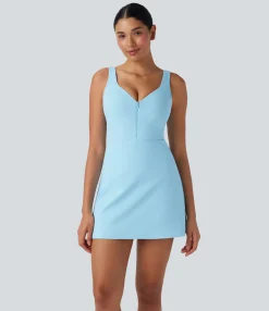 Active Dresses|Dresses<HALARA SoftlyZero™ Plush Push-Up Molded Cups Zipper 2-in-1 Yoga Active Dress with Pockets-Easy Peezy
