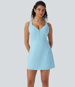 Active Dresses|Dresses<HALARA SoftlyZero™ Plush Push-Up Molded Cups Zipper 2-in-1 Yoga Active Dress with Pockets-Easy Peezy-D/DD/DDD/F