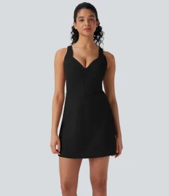 Active Dresses|Dresses<HALARA SoftlyZero™ Plush Push-Up Molded Cups Zipper 2-in-1 Yoga Active Dress with Pockets-Easy Peezy-D/DD/DDD/F