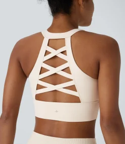 Yoga Tops|Tank Tops & Camis<HALARA SoftlyZero™ Plush Racerback Contrast Mesh Cropped Yoga Tank Top
