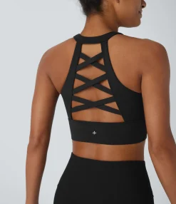 Yoga Tops|Tank Tops & Camis<HALARA SoftlyZero™ Plush Racerback Contrast Mesh Cropped Yoga Tank Top