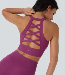 Yoga Tops|Tank Tops & Camis<HALARA SoftlyZero™ Plush Racerback Contrast Mesh Cropped Yoga Tank Top