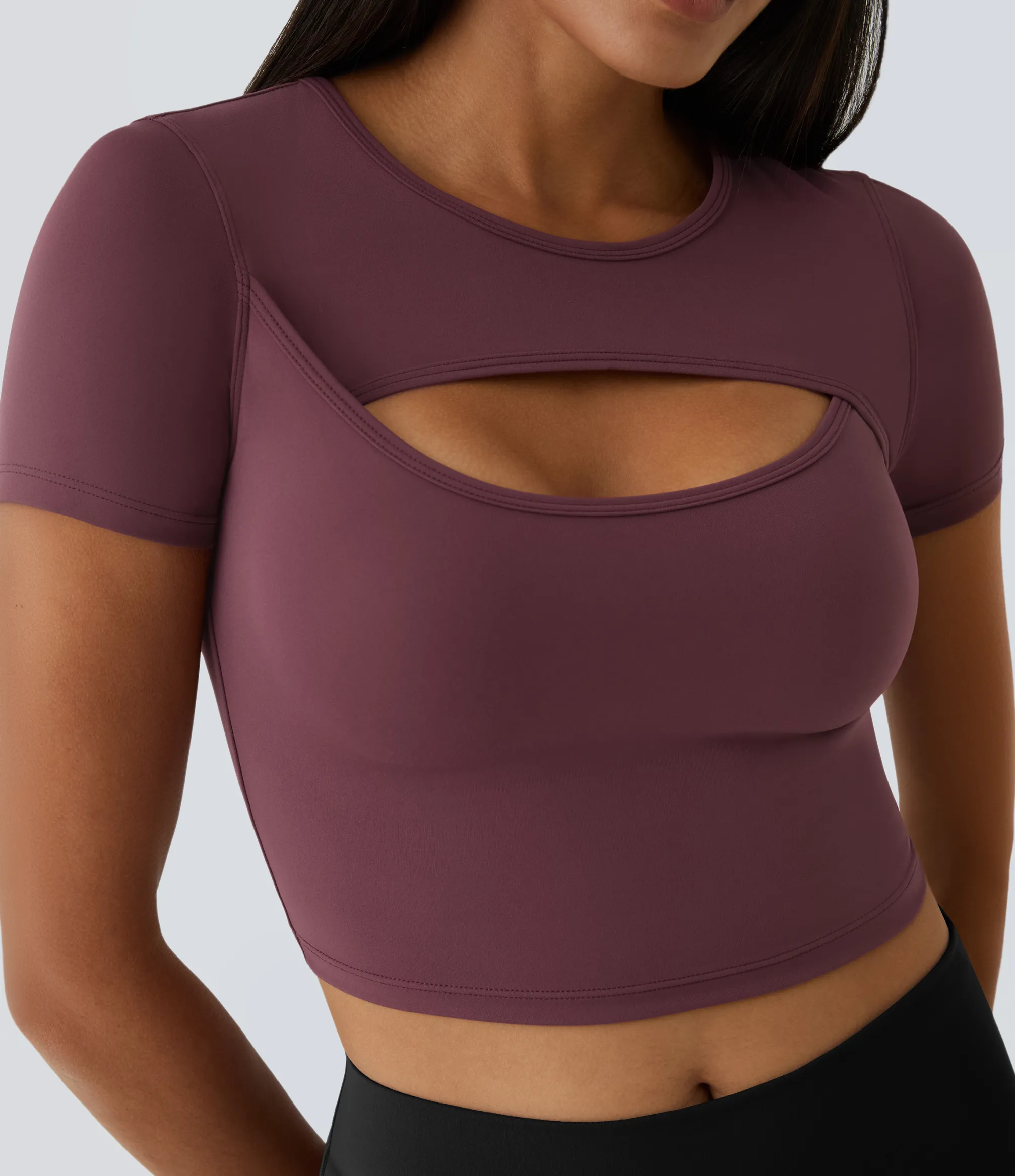 Casual Tops|Yoga Tops<HALARA SoftlyZero™ Plush Round Neck Cut Out Short Sleeve Cropped Barre Ballet Dance Sports Top